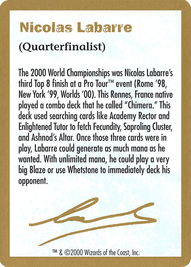 Nicolas Labarre Bio [World Championship Decks 2000] | Card Citadel