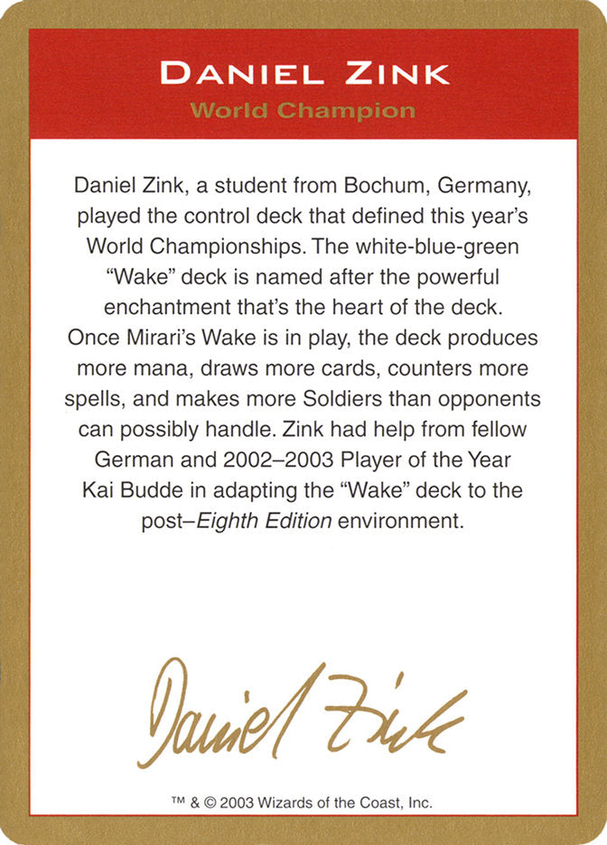 Daniel Zink Bio [World Championship Decks 2003] | Card Citadel