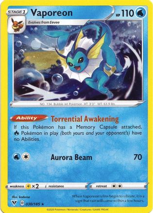 Vaporeon (030/185) (Cosmos Holo) [Sword & Shield: Vivid Voltage] | Card Citadel