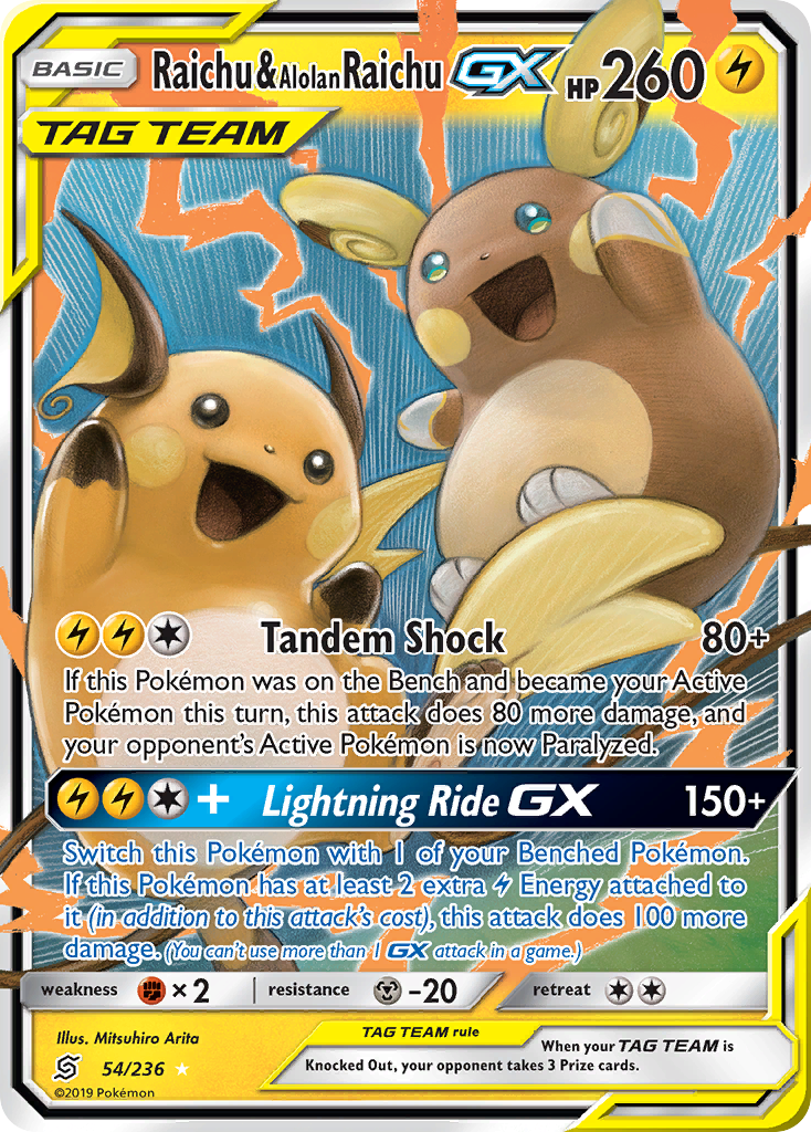 Raichu & Alolan Raichu GX (54/236) [Sun & Moon: Unified Minds] | Card Citadel