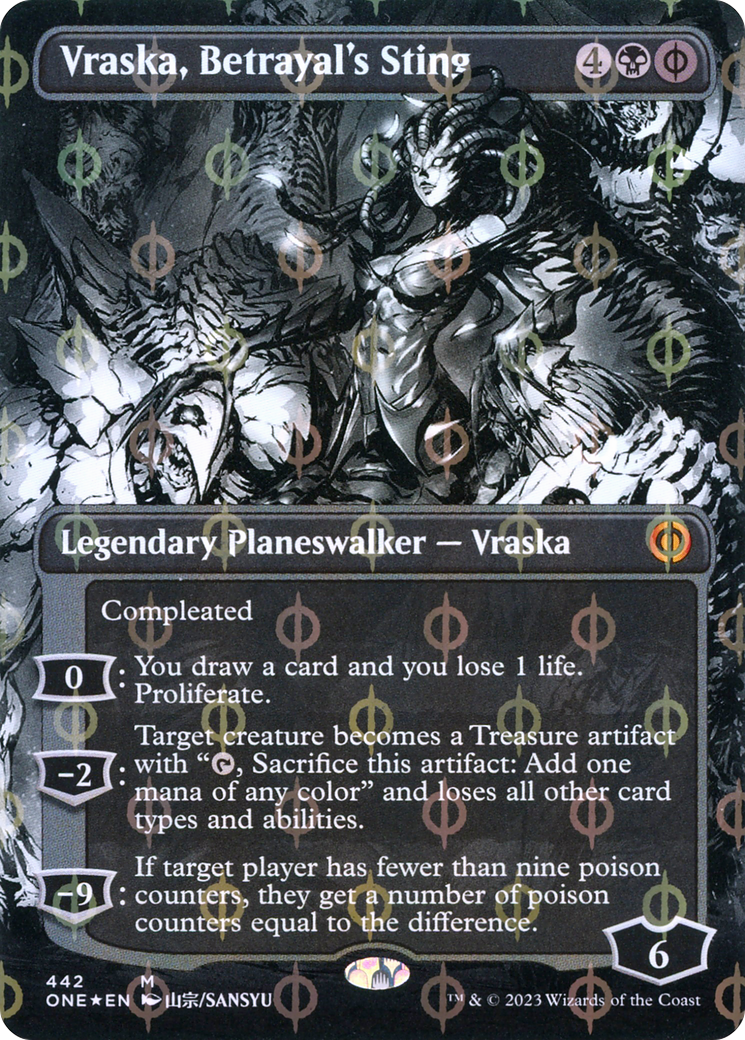 Vraska, Betrayal's Sting (Borderless Manga Step-and-Compleat Foil) [Phyrexia: All Will Be One] | Card Citadel