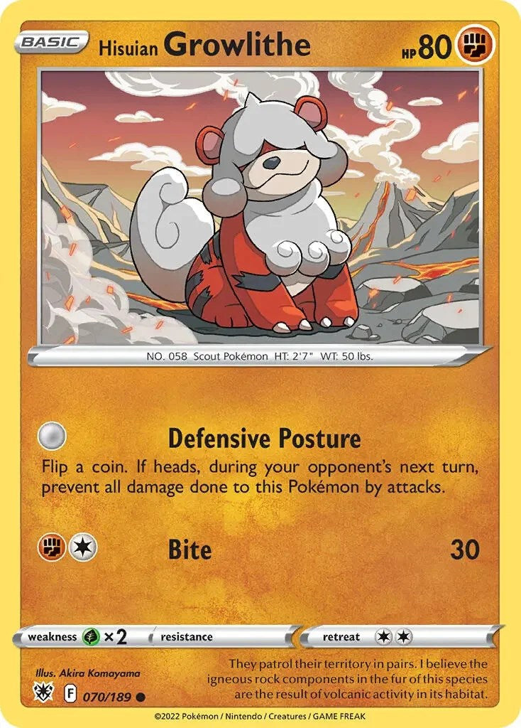 Hisuian Growlithe (070/189) (Theme Deck Exclusive) [Sword & Shield: Astral Radiance] | Card Citadel