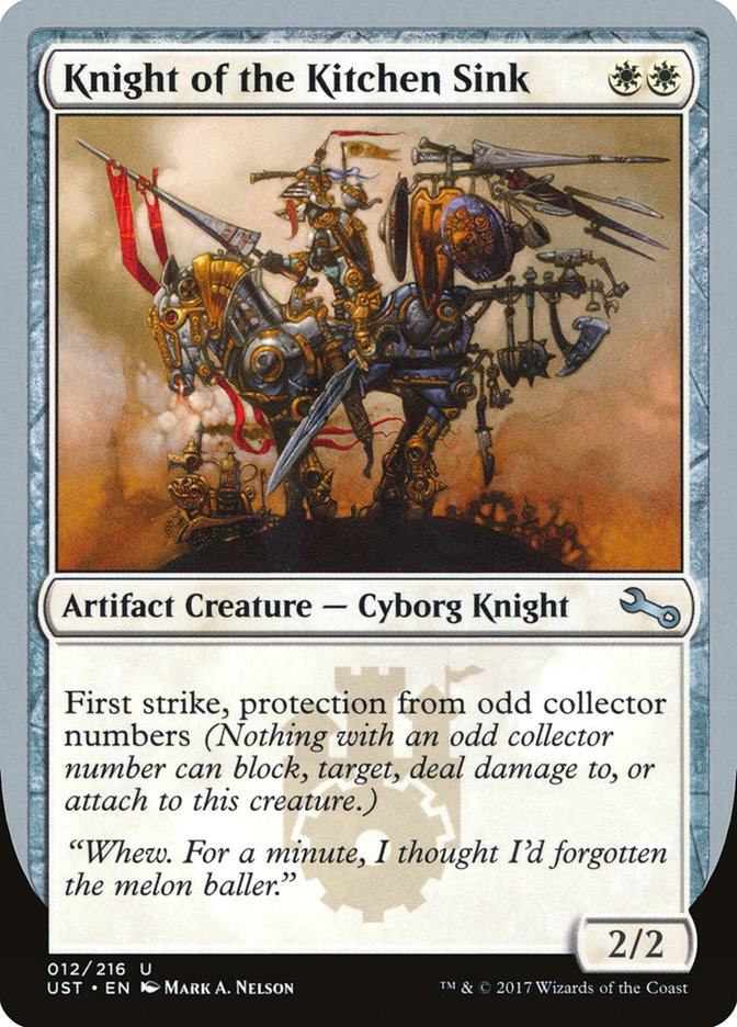 Knight of the Kitchen Sink ("protection from odd collector numbers") [Unstable] | Card Citadel