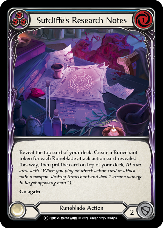 Sutcliffe's Research Notes (Blue) (Rainbow Foil) [CRU156-RF] Unlimited Rainbow Foil | Card Citadel