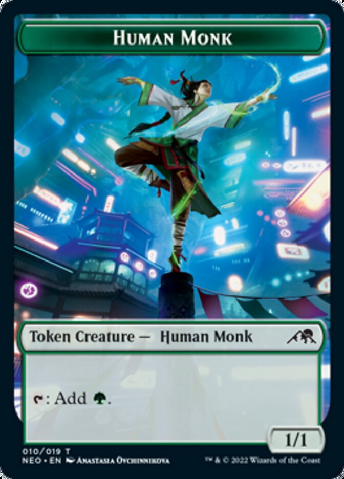 Spirit (002) // Human Monk Double-sided Token [Kamigawa: Neon Dynasty Tokens] | Card Citadel