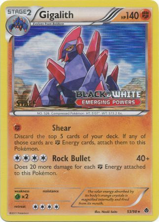 Gigalith (53/98) (Staff Prerelease Promo) [Black & White: Black Star Promos] | Card Citadel