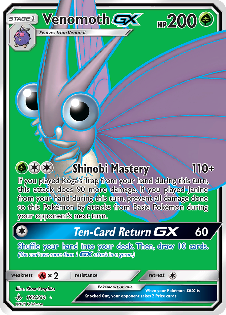 Venomoth GX (193/214) [Sun & Moon: Unbroken Bonds] | Card Citadel