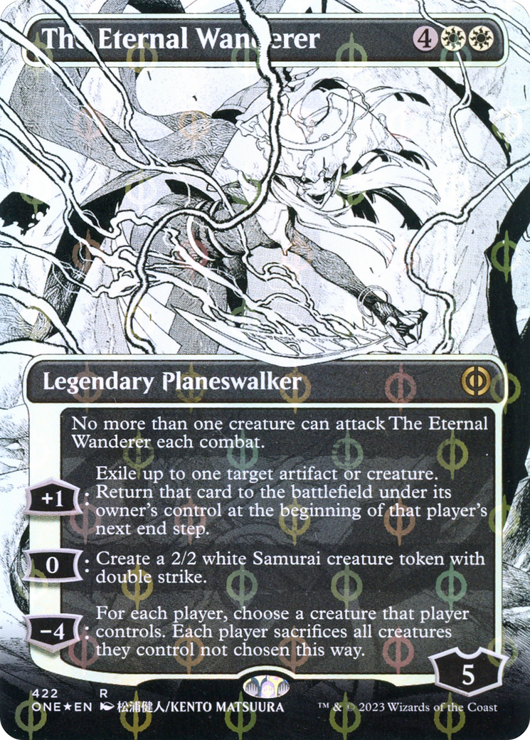 The Eternal Wanderer (Borderless Manga Step-and-Compleat Foil) [Phyrexia: All Will Be One] | Card Citadel