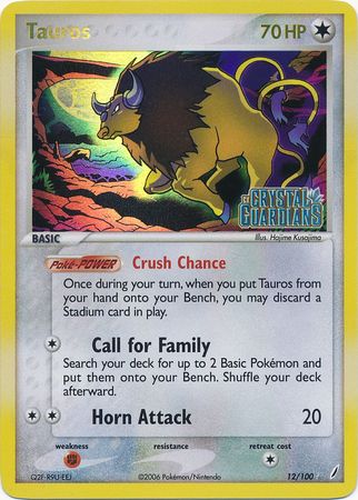 Tauros (12/100) (Stamped) [EX: Crystal Guardians] | Card Citadel