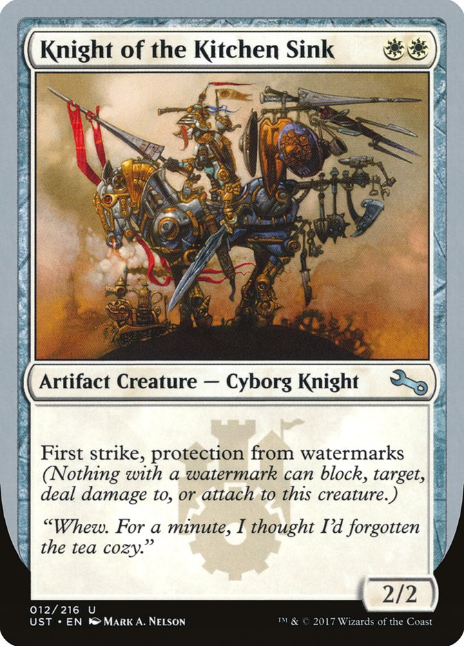 Knight of the Kitchen Sink ("protection from watermarks") [Unstable] | Card Citadel