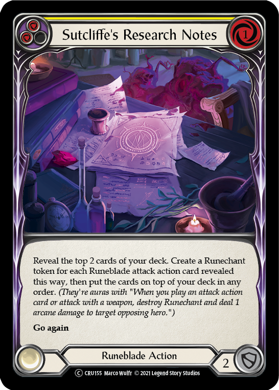 Sutcliffe's Research Notes (Yellow) (Rainbow Foil) [CRU155-RF] Unlimited Rainbow Foil | Card Citadel
