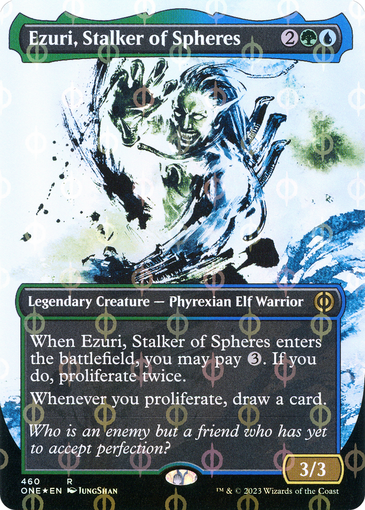 Ezuri, Stalker of Spheres (Borderless Ichor Step-and-Compleat Foil) [Phyrexia: All Will Be One] | Card Citadel