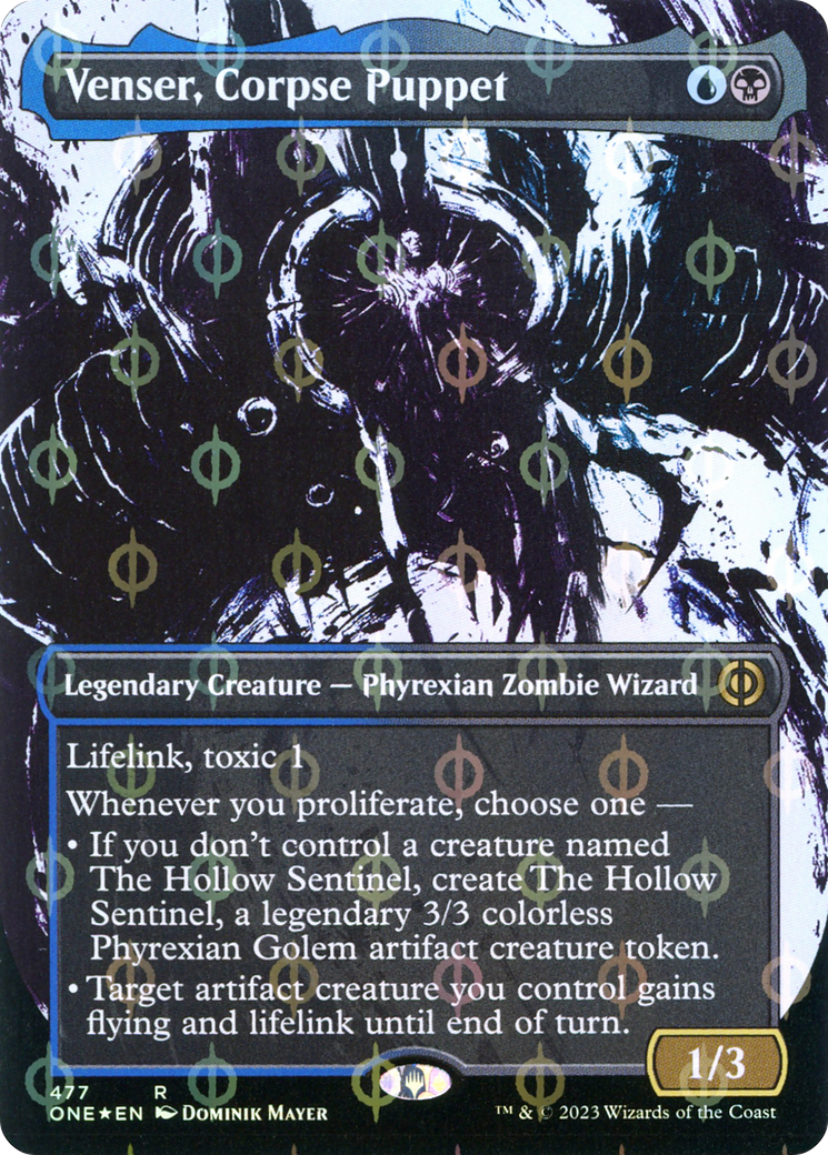 Venser, Corpse Puppet (Borderless Ichor Step-and-Compleat Foil) [Phyrexia: All Will Be One] | Card Citadel