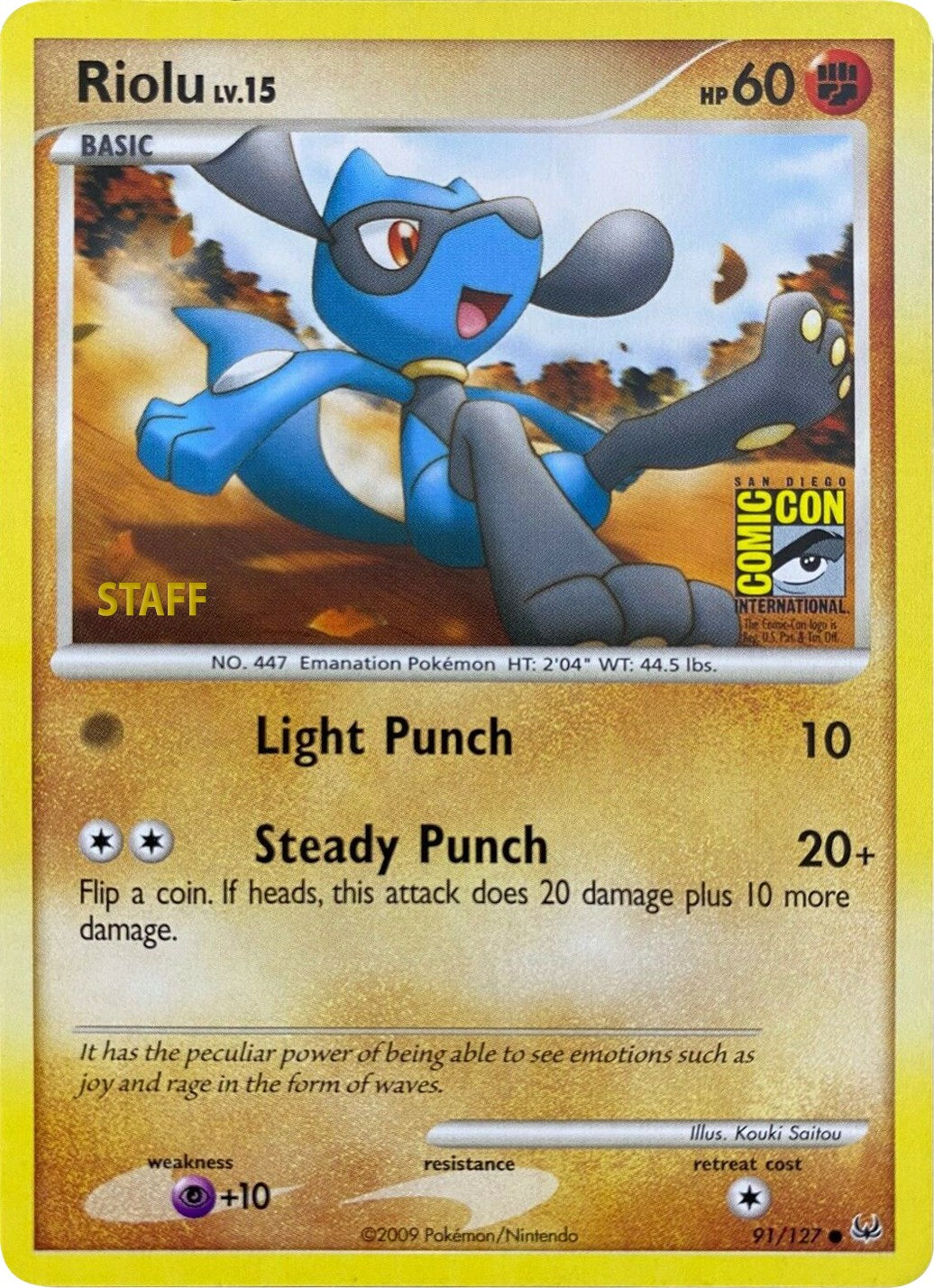 Riolu (91/127) (SDCC 2009) (Staff) [Platinum: Base Set] | Card Citadel