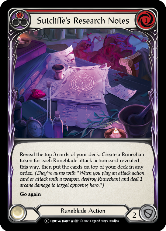 Sutcliffe's Research Notes (Red) (Rainbow Foil) [CRU154-RF] Unlimited Rainbow Foil | Card Citadel