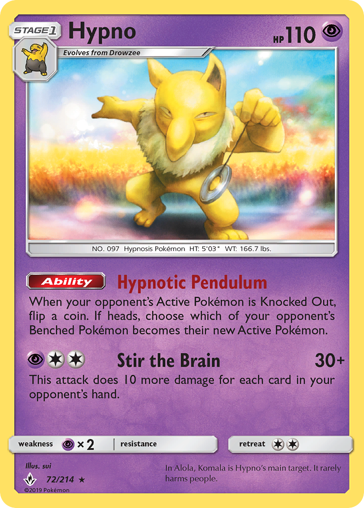 Hypno (72/214) [Sun & Moon: Unbroken Bonds] | Card Citadel