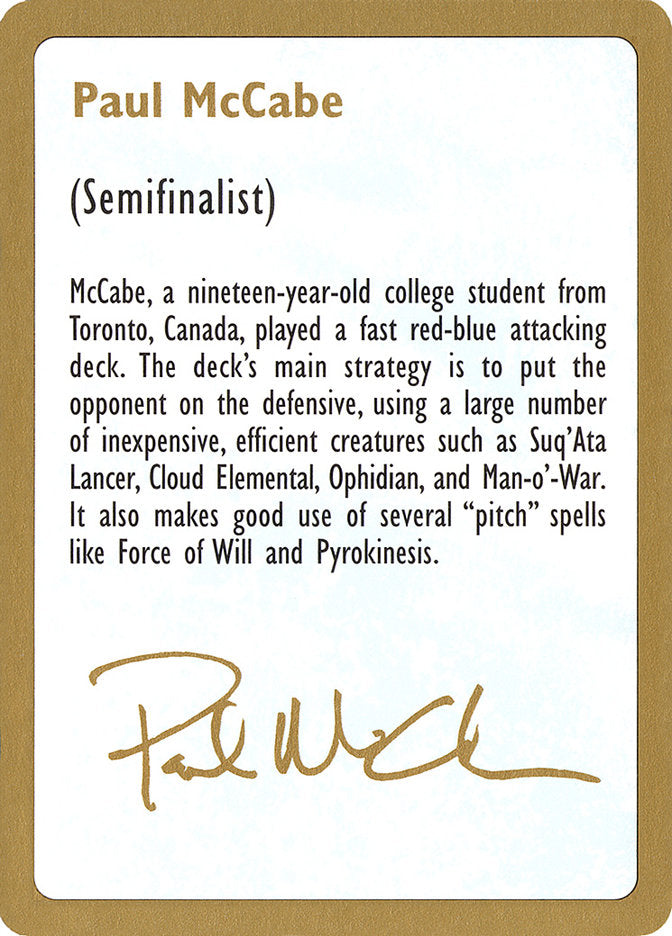 Paul McCabe Bio [World Championship Decks 1997] | Card Citadel