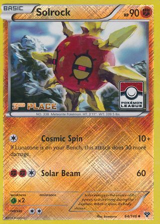 Solrock (64/146) (3rd Place League Challenge Promo) [XY: Base Set] | Card Citadel