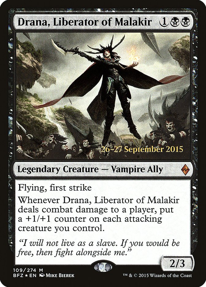 Drana, Liberator of Malakir (Prerelease Promo) [Battle for Zendikar Prerelease Promos] | Card Citadel