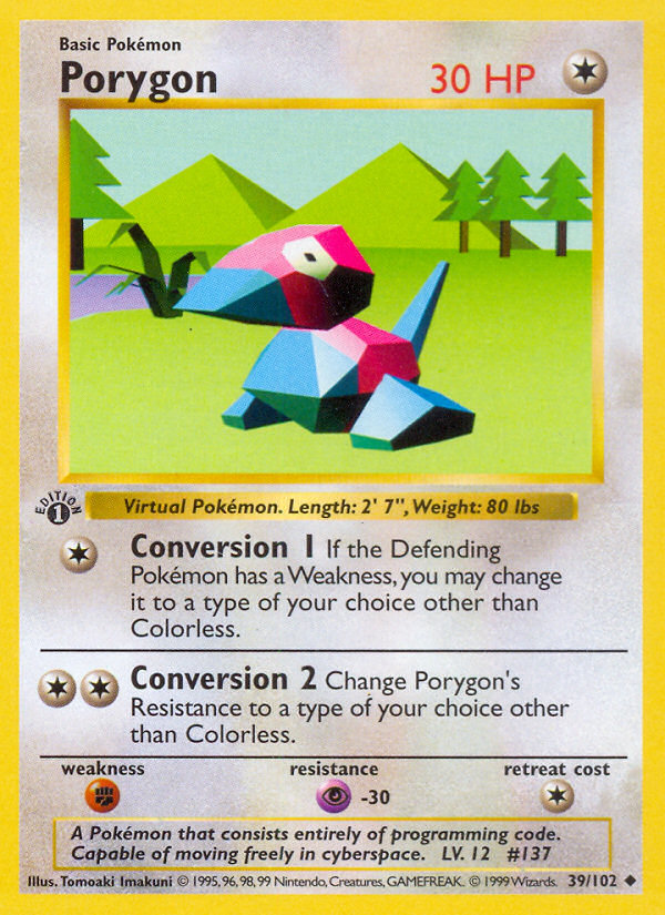 Porygon (39/102) (Shadowless) [Base Set 1st Edition] | Card Citadel