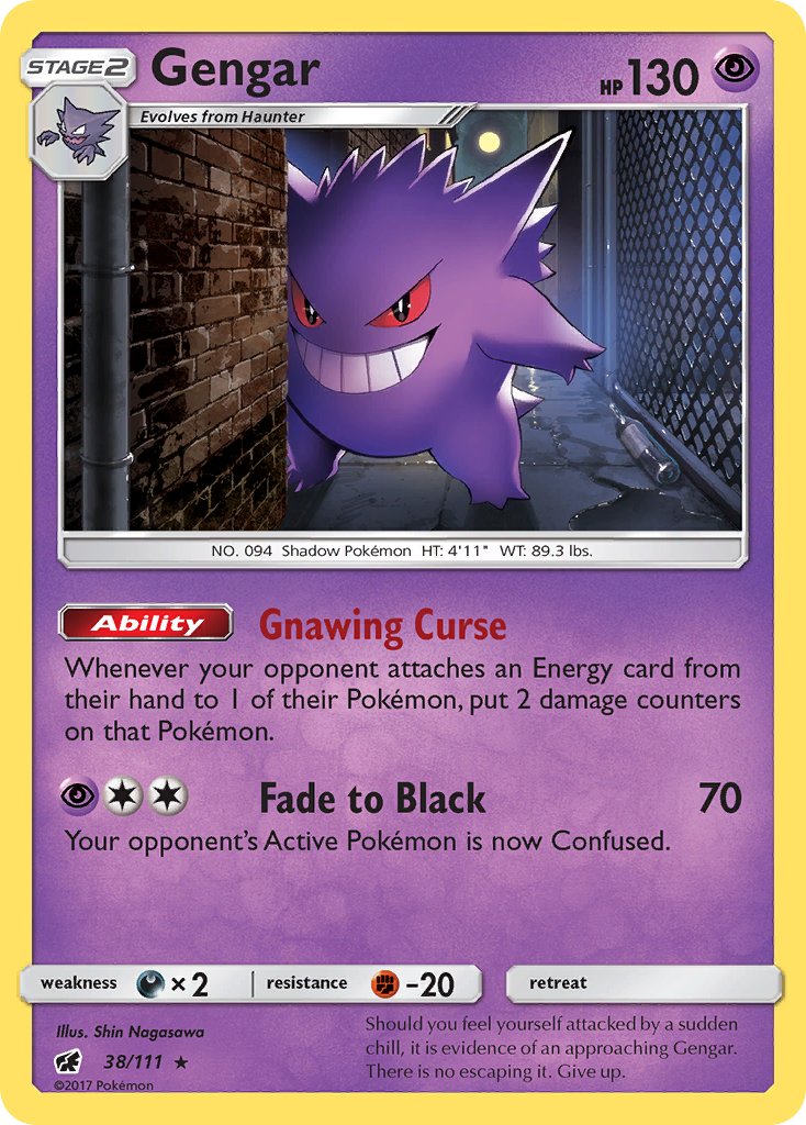 Gengar (38/111) (Prerelease Kit Exclusive) (Theme Deck Exclusive) [Sun & Moon: Crimson Invasion] | Card Citadel