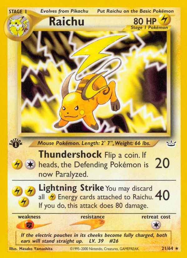 Raichu (21/64) [Neo Revelation 1st Edition] | Card Citadel