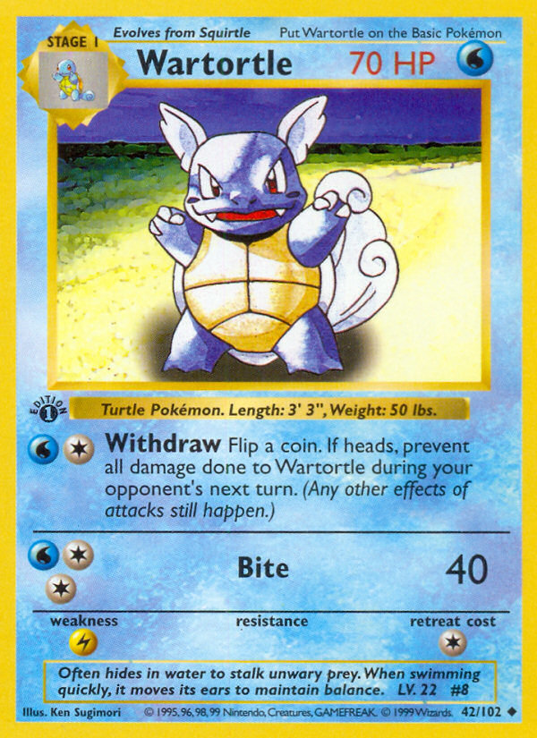 Wartortle (42/102) (Shadowless) [Base Set 1st Edition] | Card Citadel