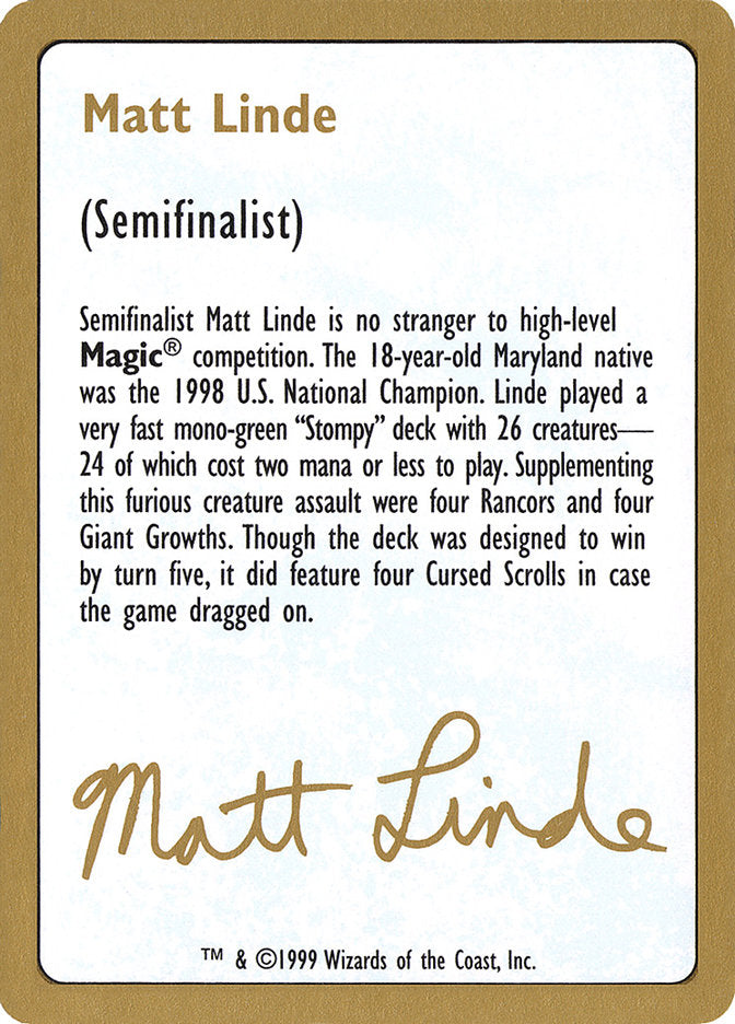 Matt Linde Bio [World Championship Decks 1999] | Card Citadel