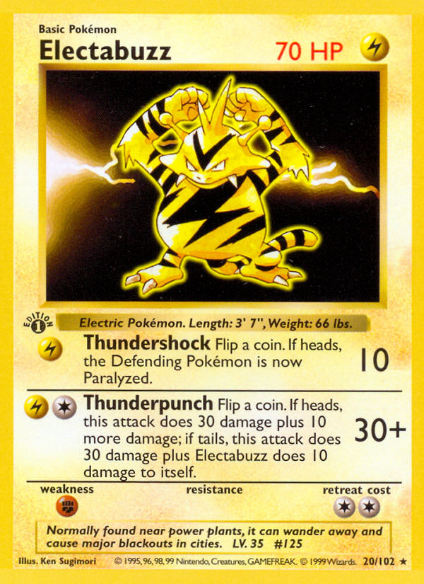 Electabuzz (20/102) (Shadowless) [Base Set 1st Edition] | Card Citadel