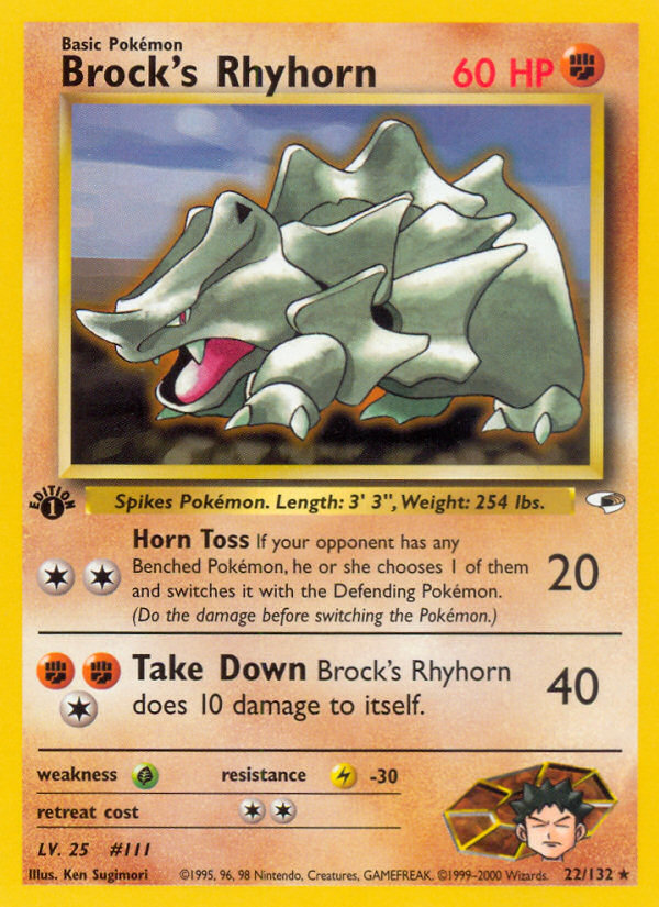 Brock's Rhyhorn (22/132) [Gym Heroes 1st Edition] | Card Citadel