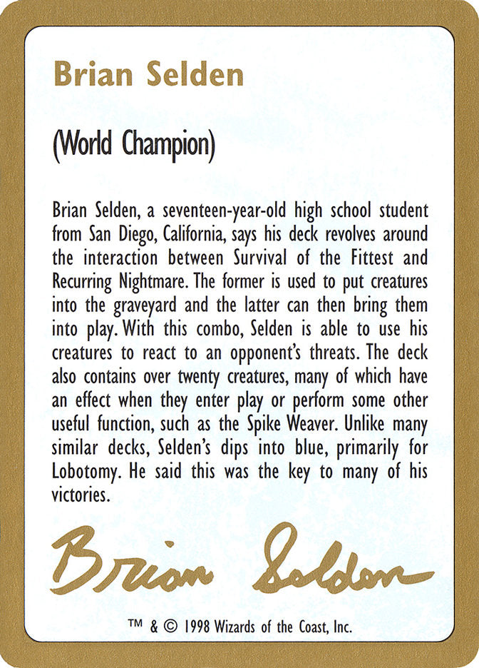 Brian Selden Bio [World Championship Decks 1998] | Card Citadel