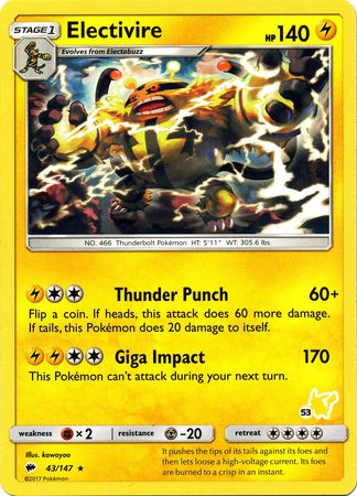 Electivire (43/147) (Pikachu Stamp #53) [Battle Academy 2020] | Card Citadel