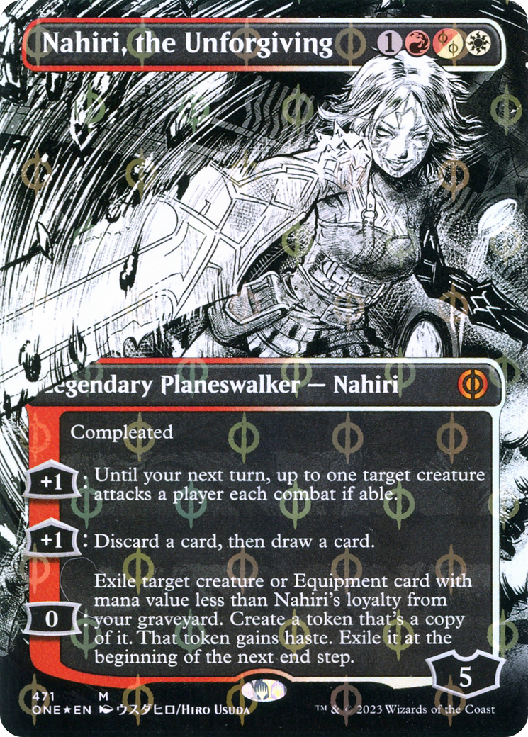 Nahiri, the Unforgiving (Borderless Manga Step-and-Compleat Foil) [Phyrexia: All Will Be One] | Card Citadel