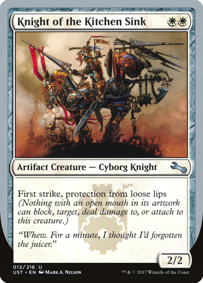 Knight of the Kitchen Sink ("protection from loose lips") [Unstable] | Card Citadel