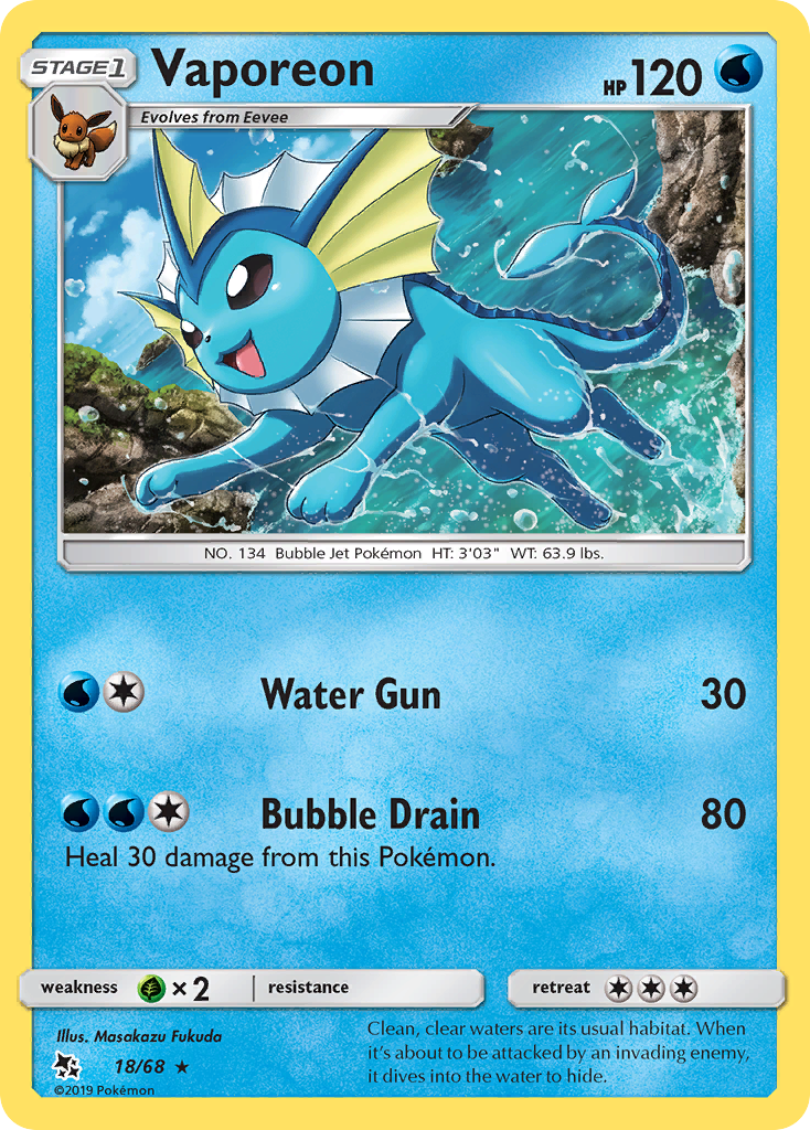 Vaporeon (18/68) [Sun & Moon: Hidden Fates] | Card Citadel